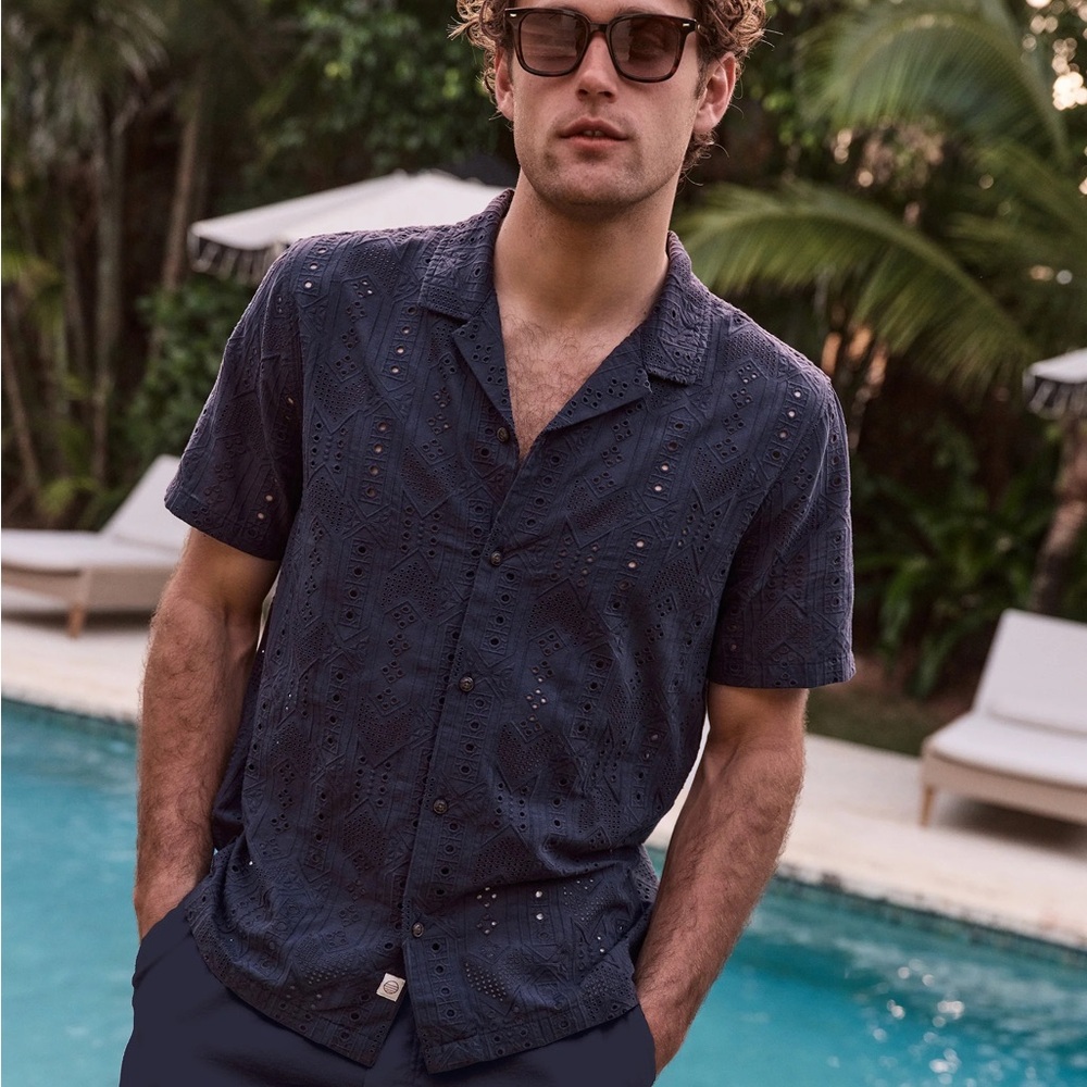 Marine Layer Navy Casual Button Down Shirt